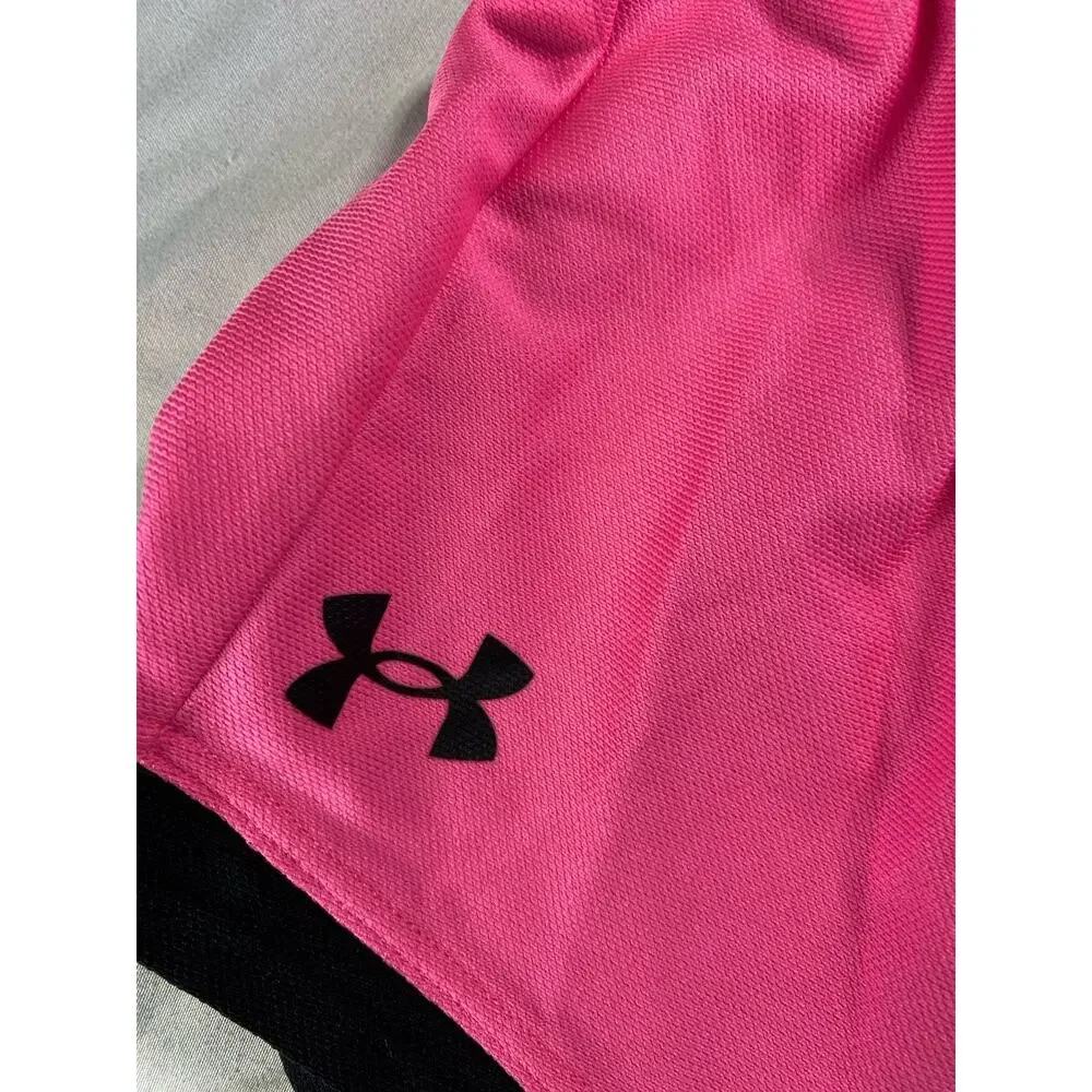 Under Armour Girls HeatGear Shorts Youth XS Pink Athletic Running Loose